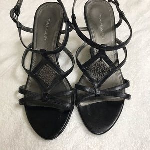 Strappy black sandals wedge heel by Tahari